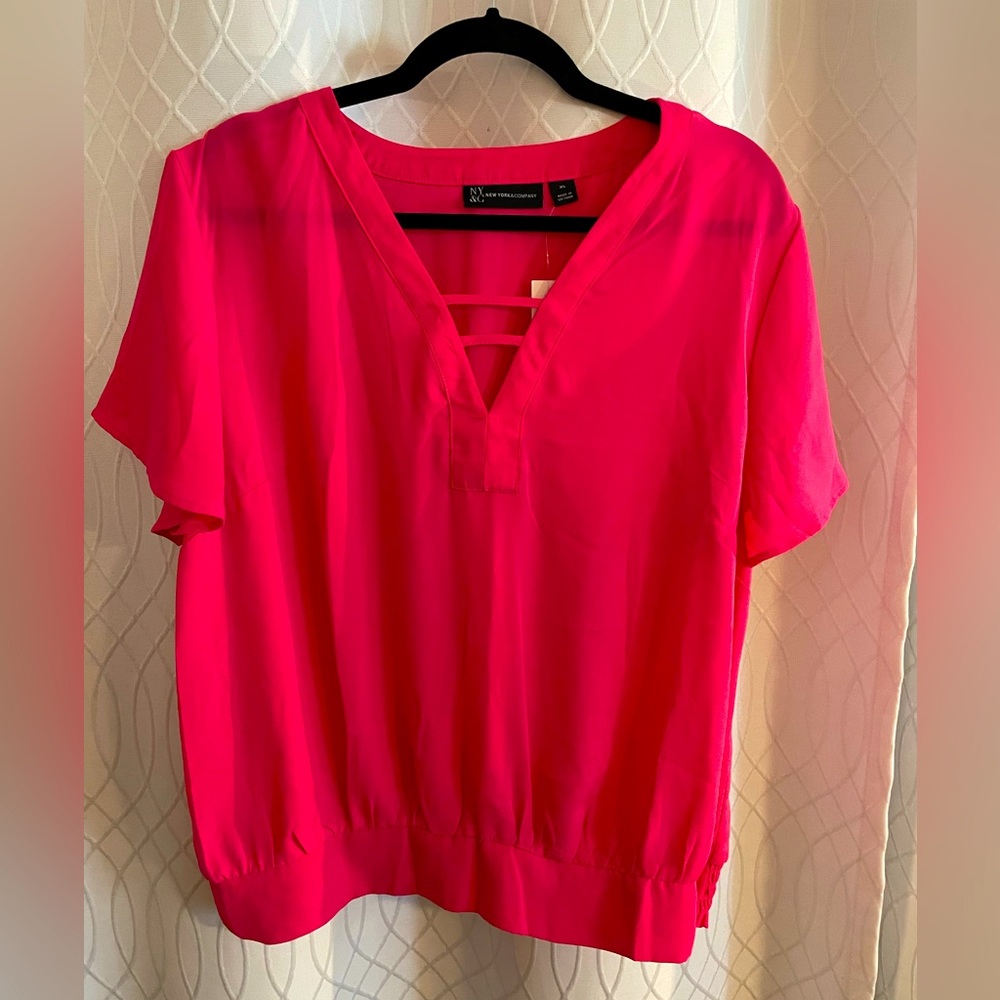 New York & Co pink short sleeve blouse SZ XL